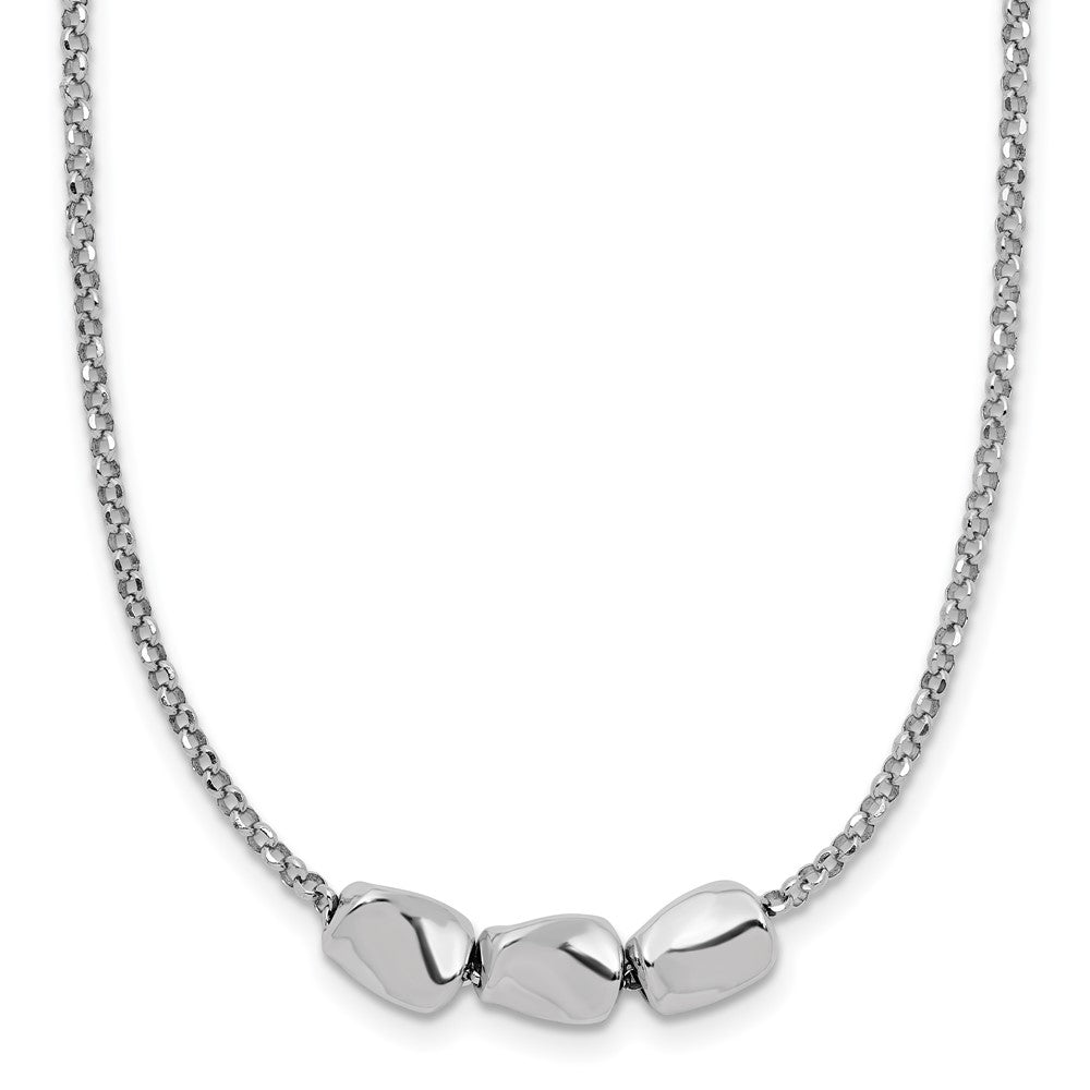 Sterling Silver Rh Plated Polished Beads 2In Ext. Necklace