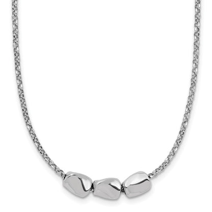 Sterling Silver Rh Plated Polished Beads 2In Ext. Necklace