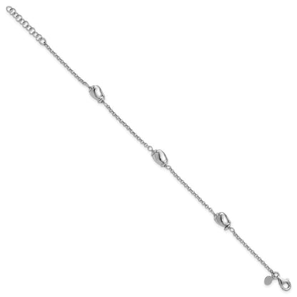 Sterling Silver Rh Plated Polished Beads 1In Ext. Bracelet