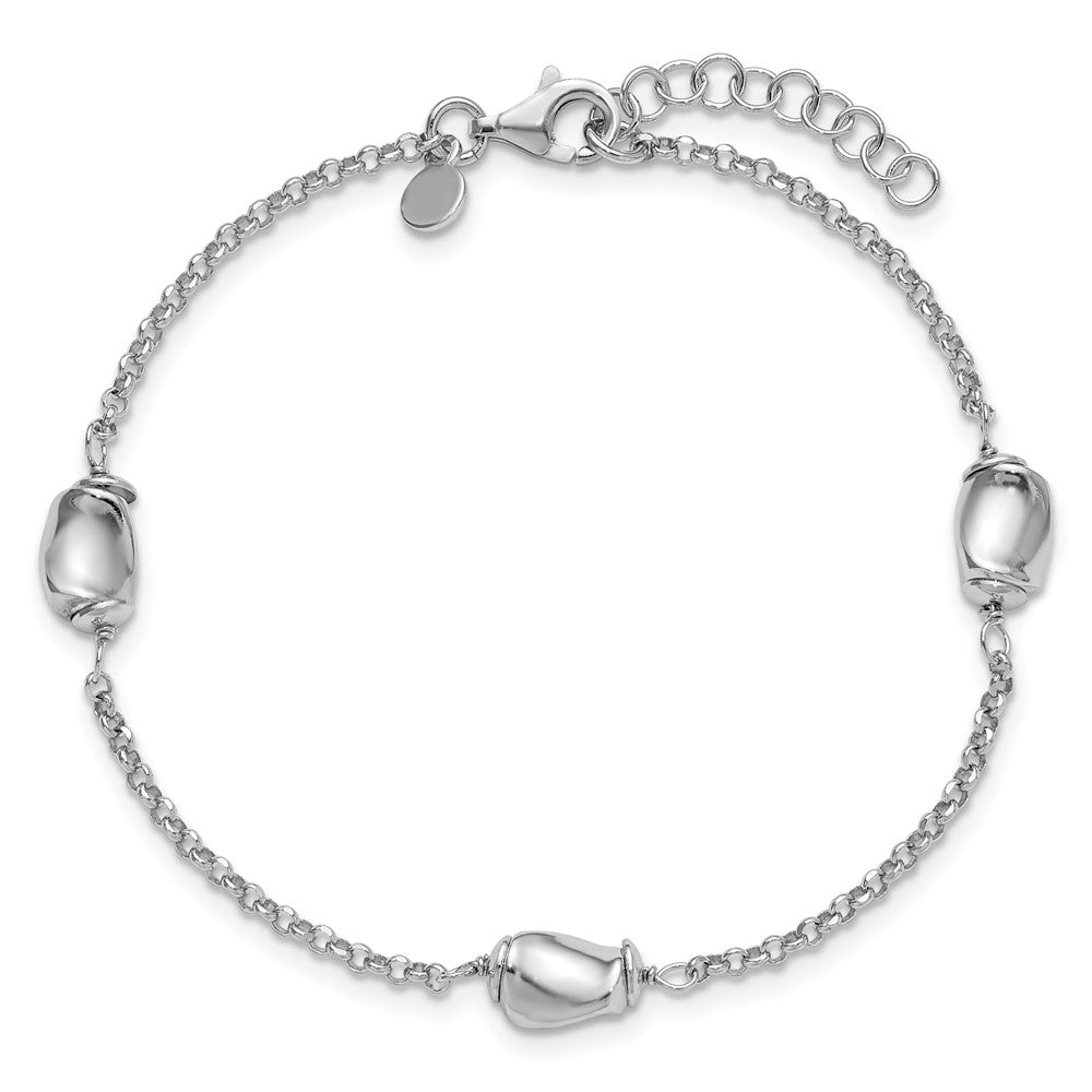 Sterling Silver Rh Plated Polished Beads 1In Ext. Bracelet
