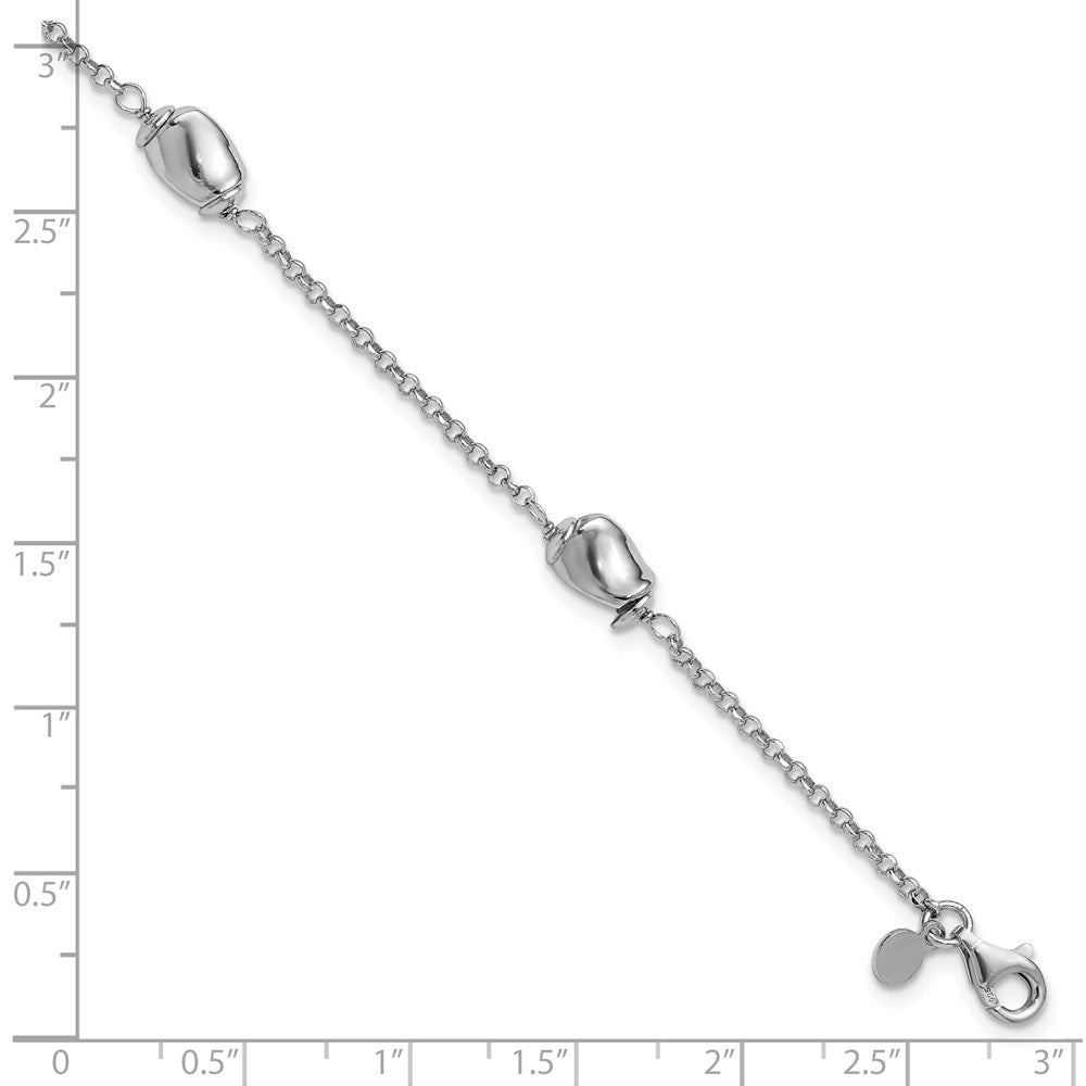 Sterling Silver Rh Plated Polished Beads 1In Ext. Bracelet
