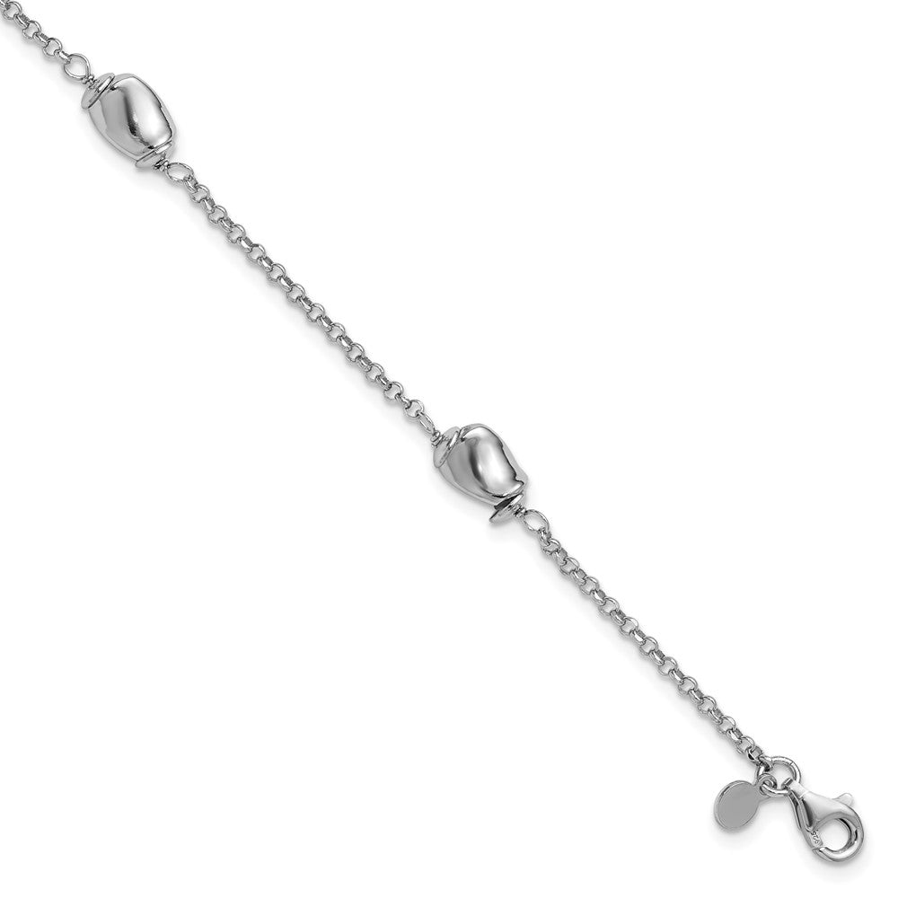 Sterling Silver Rh Plated Polished Beads 1In Ext. Bracelet