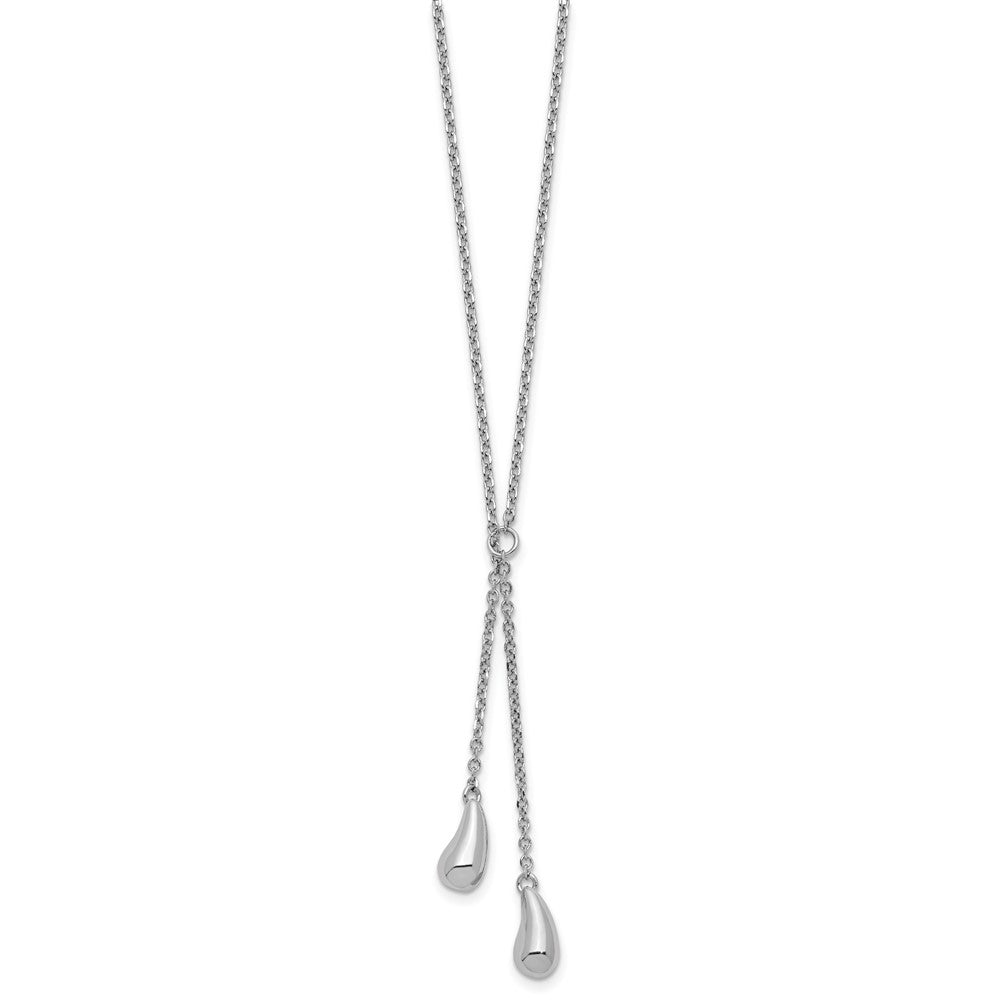 Sterling Silver Rh Plated Polished Drop 1In Ext. Necklace