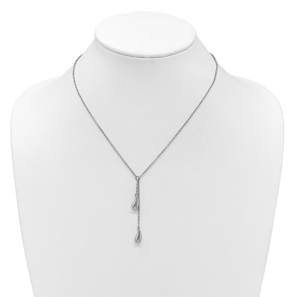 Sterling Silver Rh Plated Polished Drop 1In Ext. Necklace