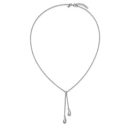 Sterling Silver Rh Plated Polished Drop 1In Ext. Necklace