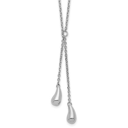 Sterling Silver Rh Plated Polished Drop 1In Ext. Necklace