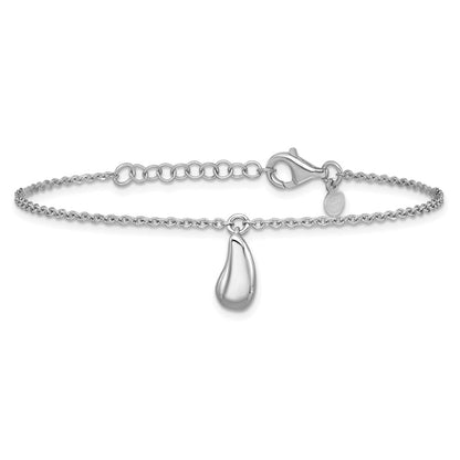 Sterling Silver Rh Plat Polished Dangle Bead 1In Ext. Bracelet