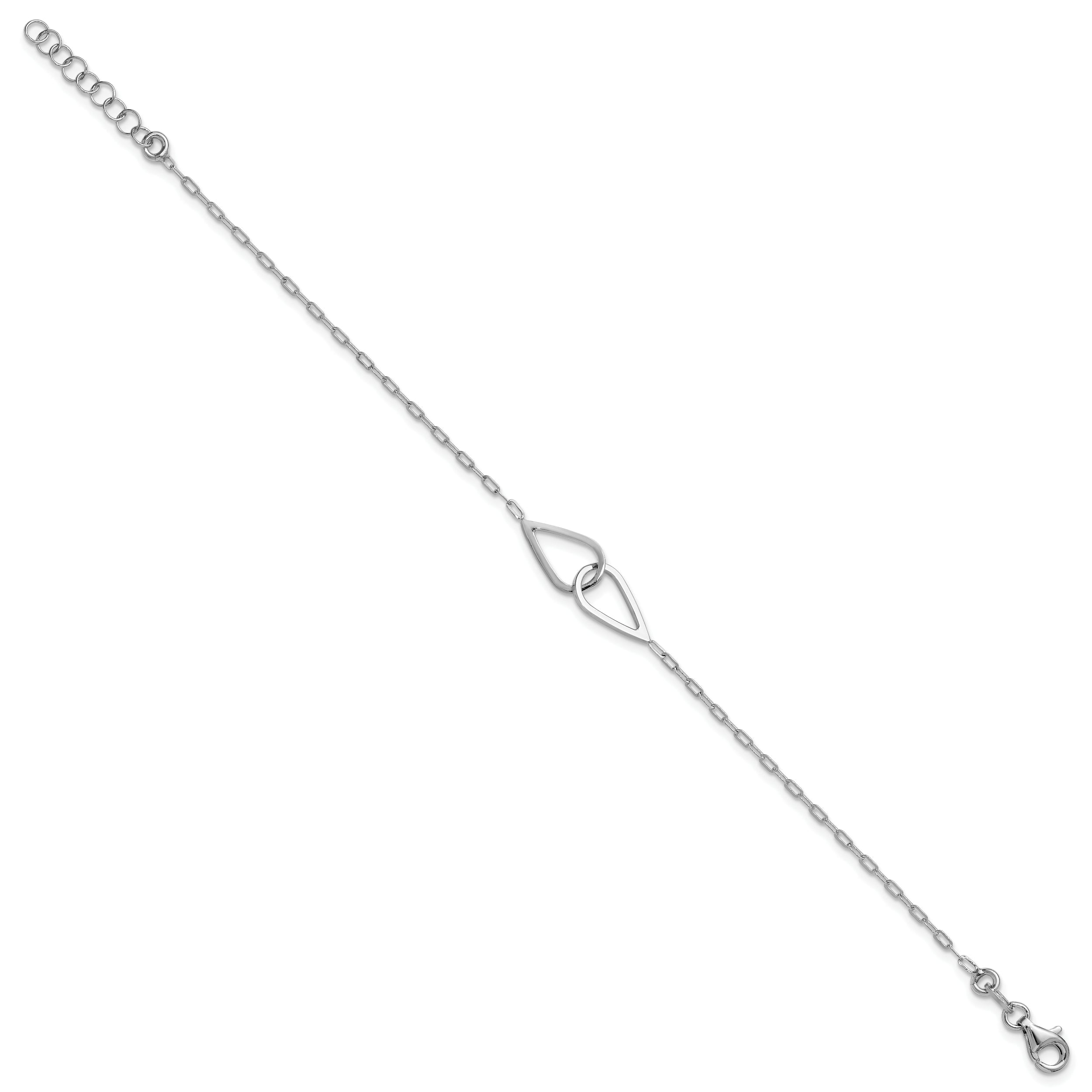 Sterling Silver Ss Rh Plated Polish Intertwined Teardrop 1In Ext. Bracelet