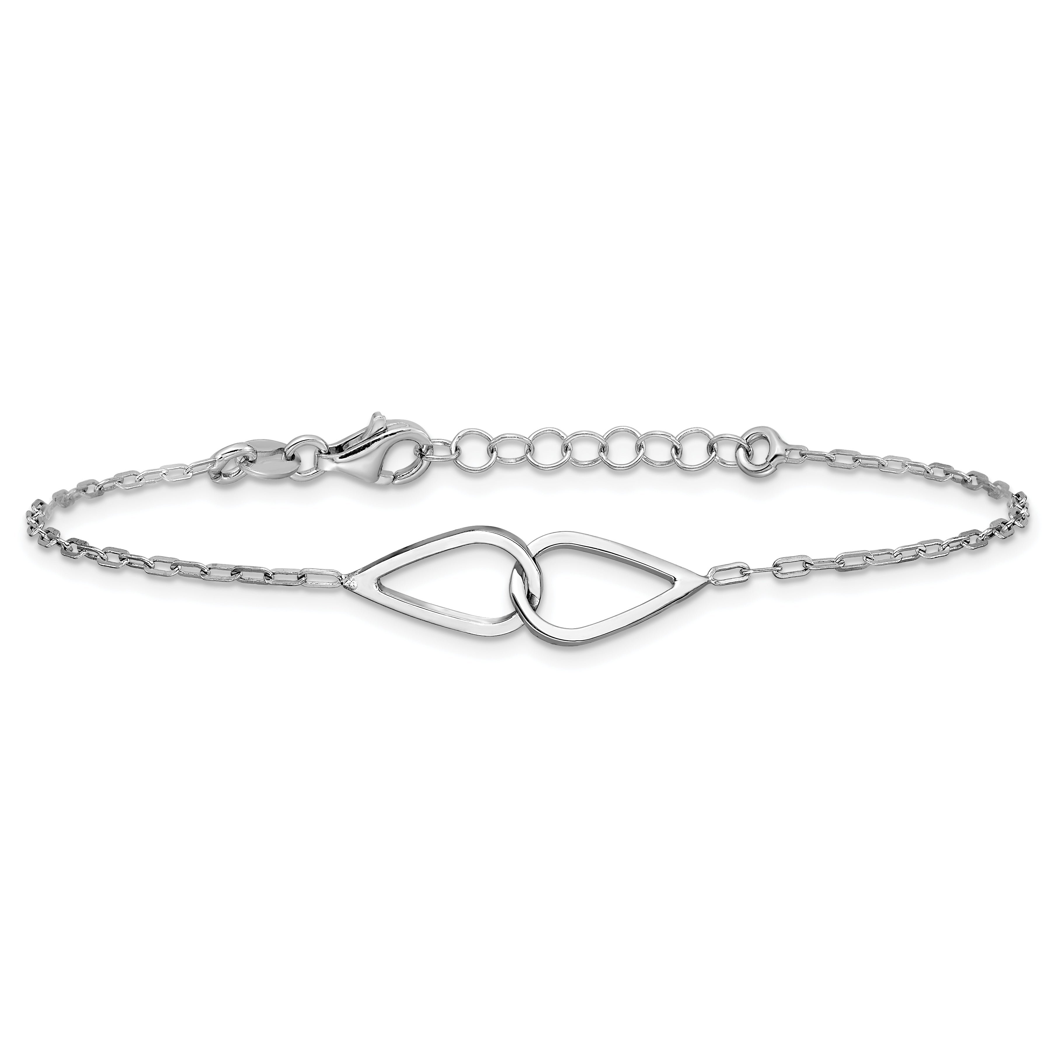 Sterling Silver Ss Rh Plated Polish Intertwined Teardrop 1In Ext. Bracelet