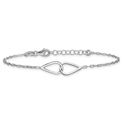 Sterling Silver Ss Rh Plated Polish Intertwined Teardrop 1In Ext. Bracelet