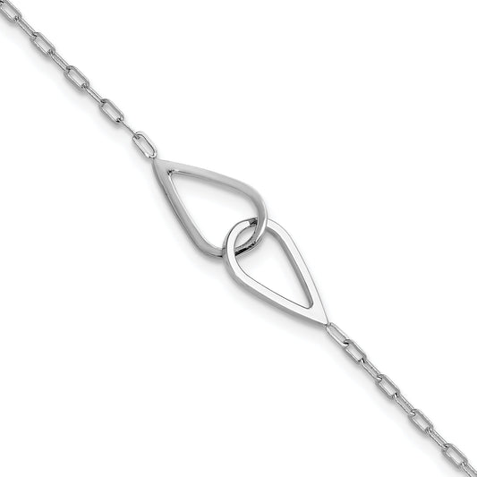 Sterling Silver Ss Rh Plated Polish Intertwined Teardrop 1In Ext. Bracelet