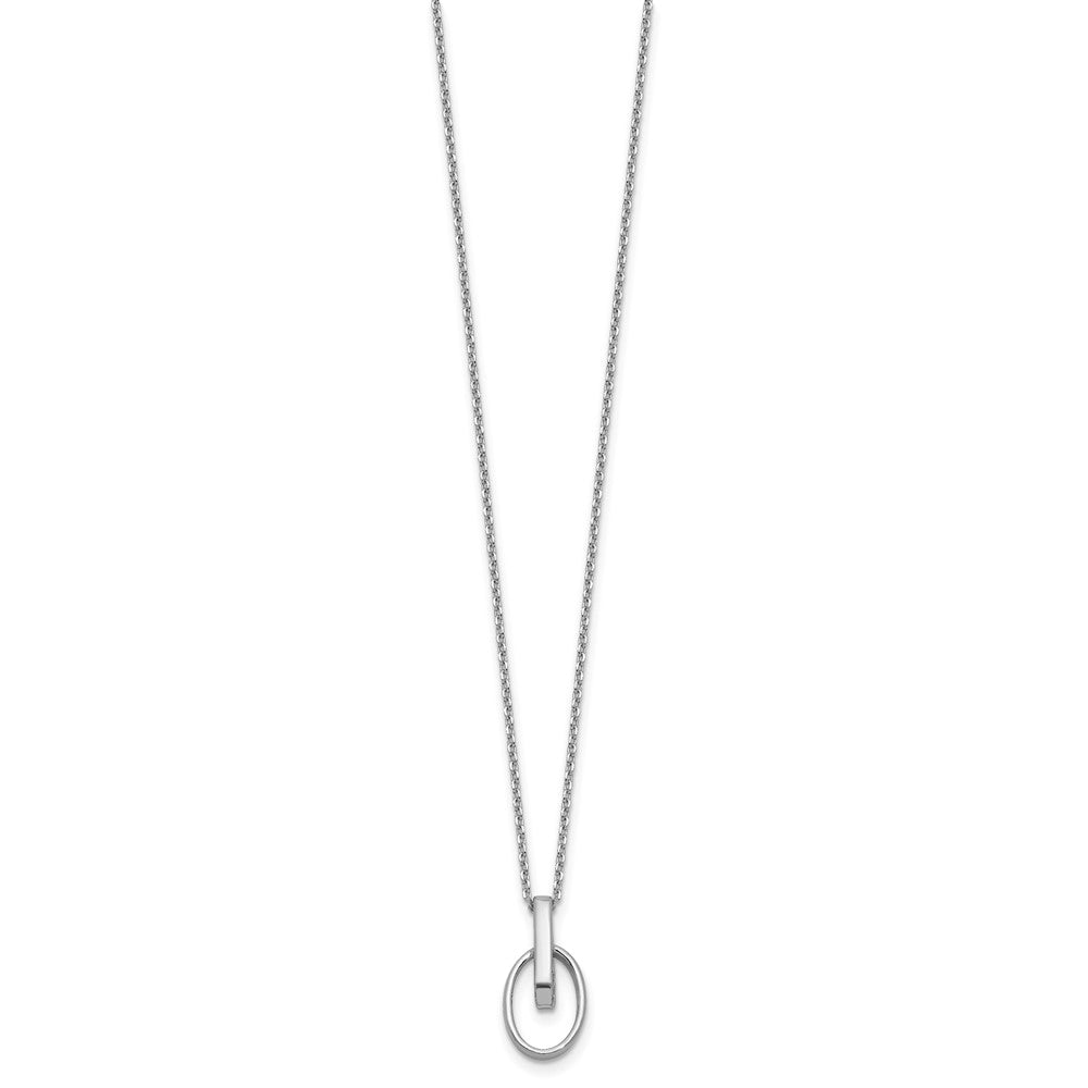 Sterling Silver Rh Plated Polished Oval 2In Ext. Necklace