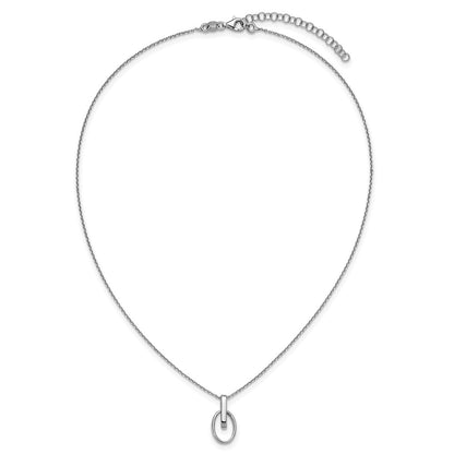 Sterling Silver Rh Plated Polished Oval 2In Ext. Necklace