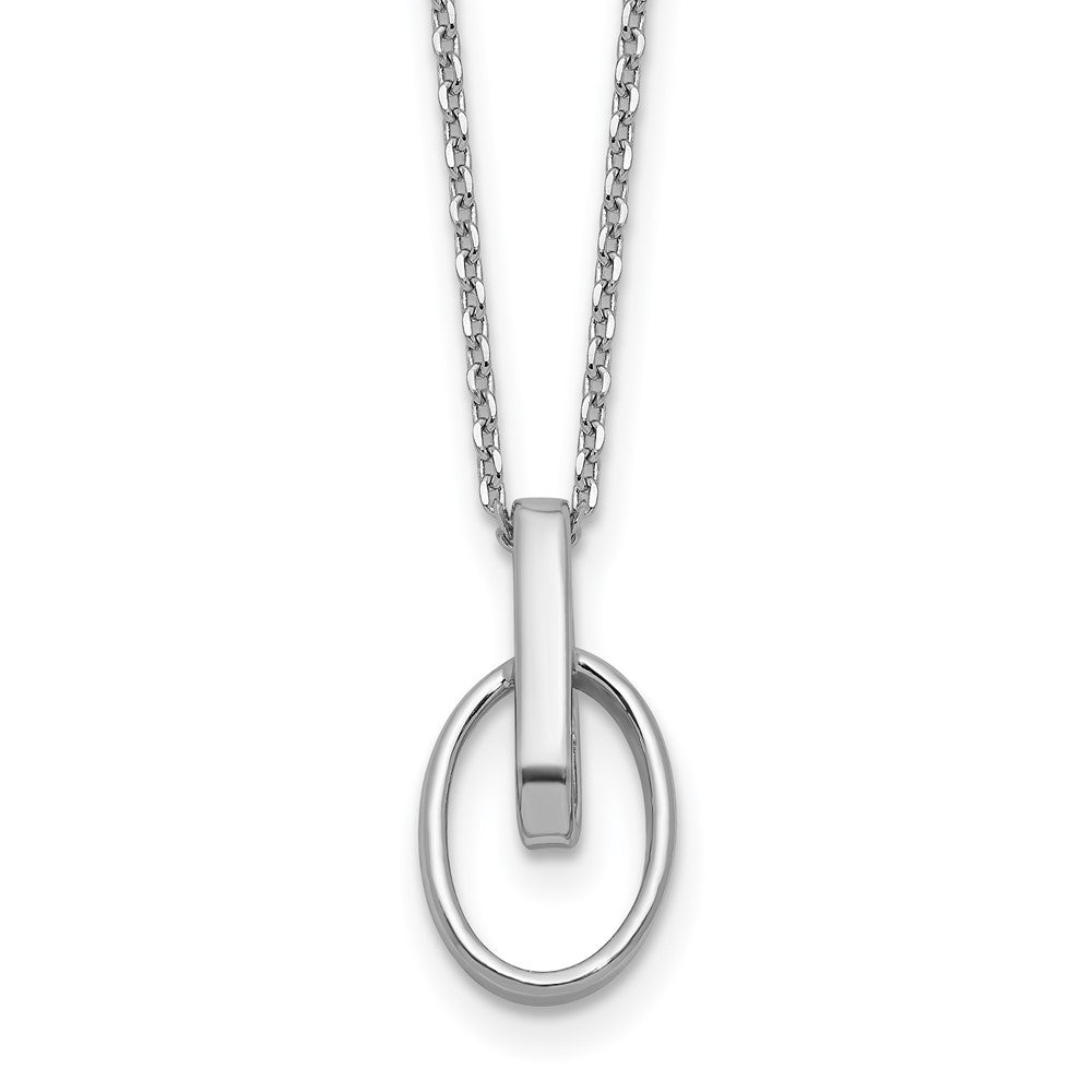 Sterling Silver Rh Plated Polished Oval 2In Ext. Necklace