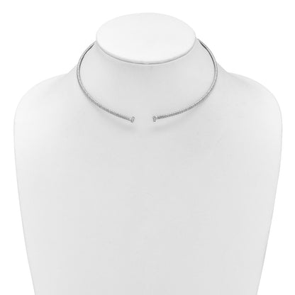 Sterling Silver Ss Rh Plt Polish /Textured Wire Wrapped Cz Collar Necklace