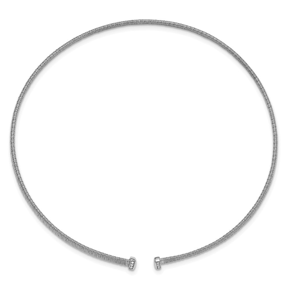 Sterling Silver Ss Rh Plt Polish /Textured Wire Wrapped Cz Collar Necklace