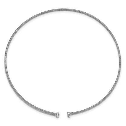 Sterling Silver Ss Rh Plt Polish /Textured Wire Wrapped Cz Collar Necklace