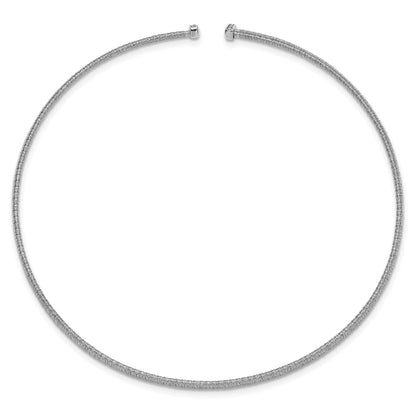 Sterling Silver Ss Rh Plt Polish /Textured Wire Wrapped Cz Collar Necklace