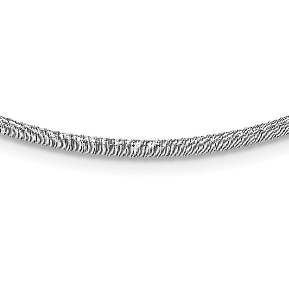 Sterling Silver Ss Rh Plt Polish /Textured Wire Wrapped Cz Collar Necklace