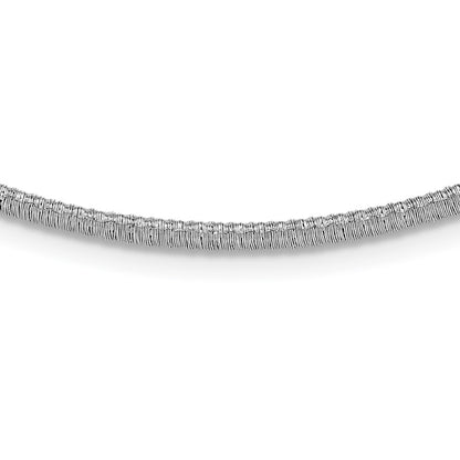 Sterling Silver Ss Rh Plt Polish /Textured Wire Wrapped Cz Collar Necklace