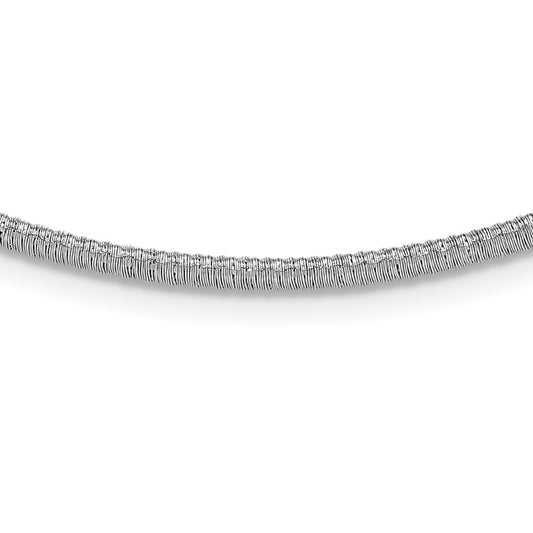 Sterling Silver Ss Rh Plt Polish /Textured Wire Wrapped Cz Collar Necklace