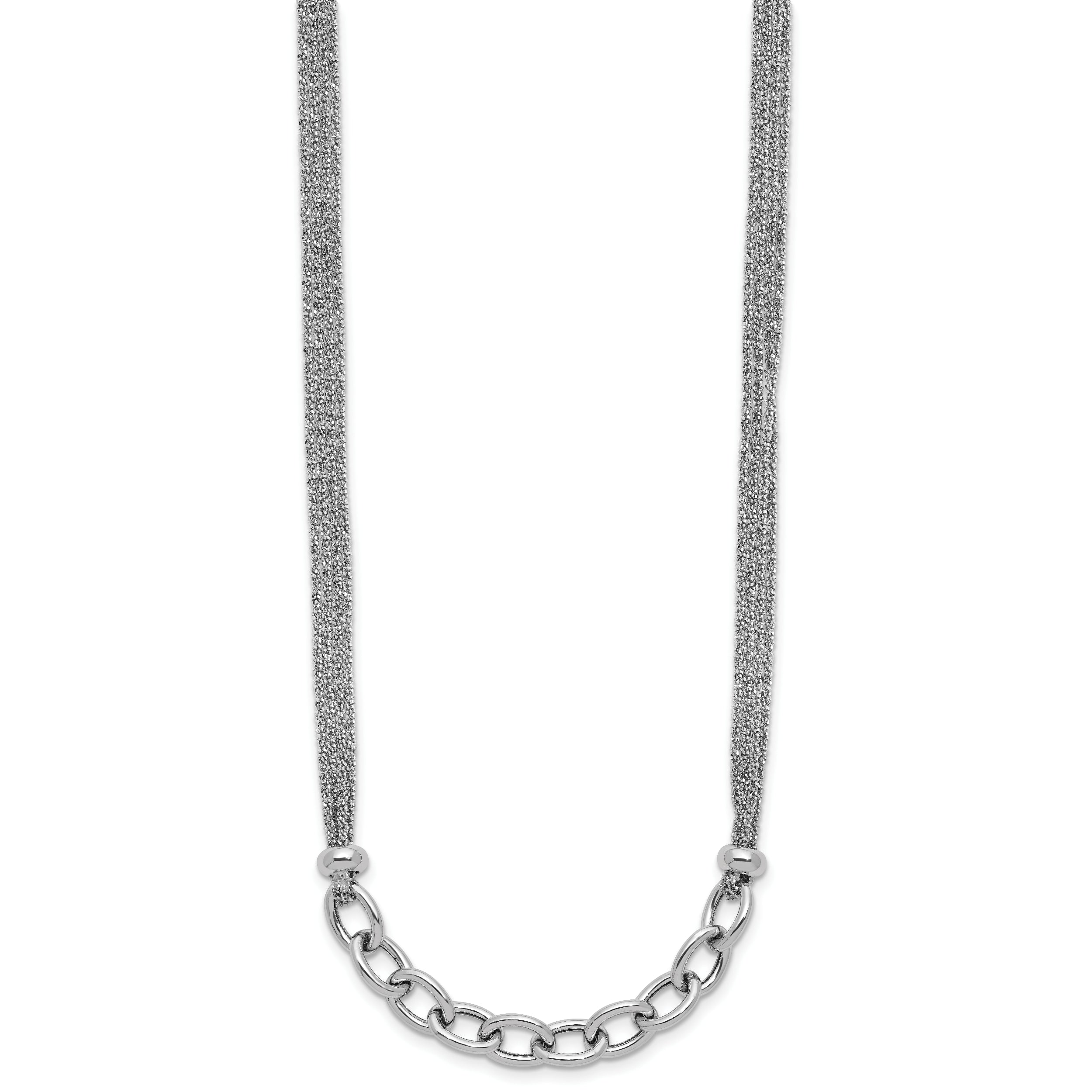 Sterling Silver Ss Rh Plated Polished Multi Strand Link 2In Ext. Necklace