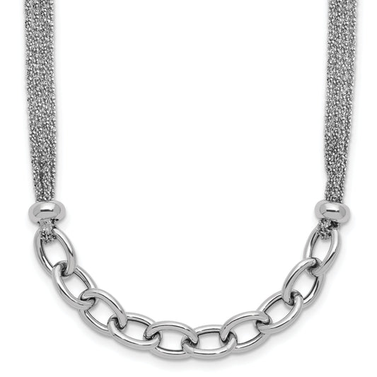 Sterling Silver Ss Rh Plated Polished Multi Strand Link 2In Ext. Necklace
