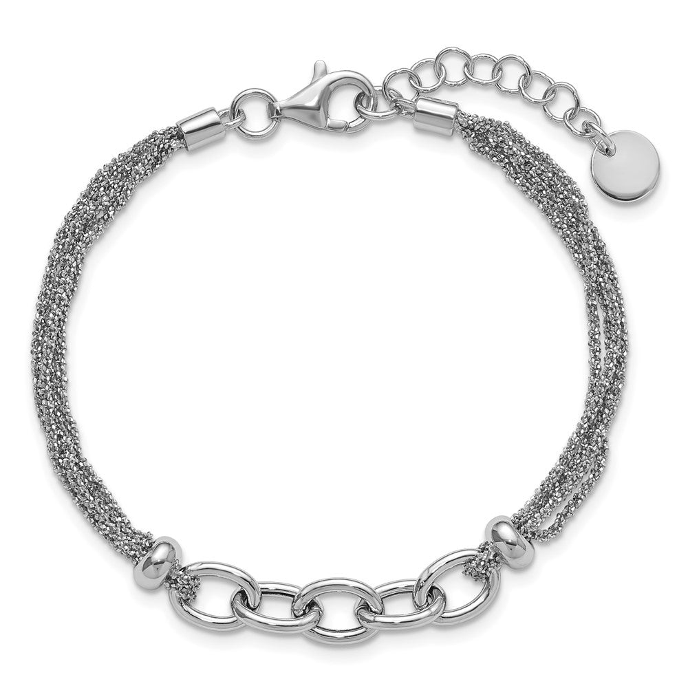 Sterling Silver Ss Rh Plated Polished Multi Strand Link W/ 1In Ext. Bracelet