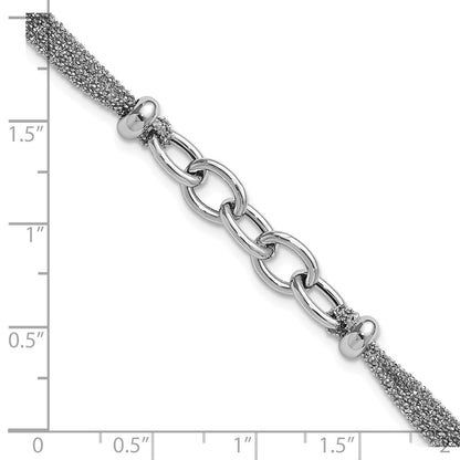 Sterling Silver Ss Rh Plated Polished Multi Strand Link W/ 1In Ext. Bracelet