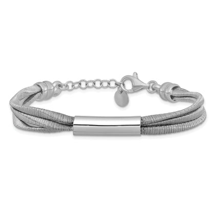 Sterling Silver Ss Rh Pltd Wire Wrapped 3 Strand Bar W/ 1In Ext. Bracelet