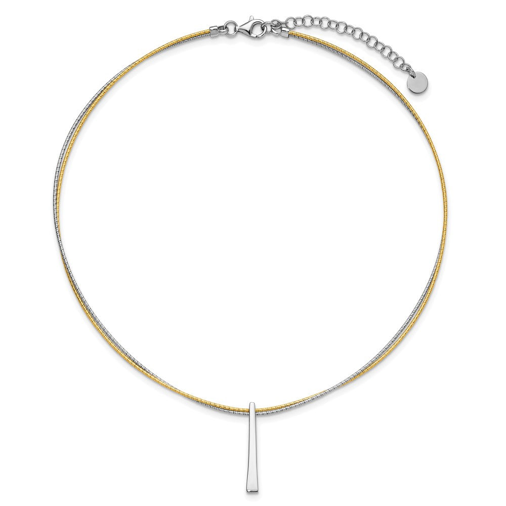 Gold Plated Ss Rh/Gold 2 Wire Tapered Bar W/ 2In Ext. Necklace