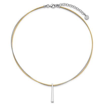 Gold Plated Ss Rh/Gold 2 Wire Tapered Bar W/ 2In Ext. Necklace