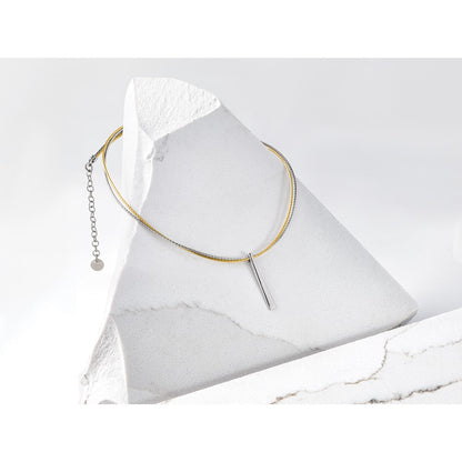 Gold Plated Ss Rh/Gold 2 Wire Tapered Bar W/ 2In Ext. Necklace