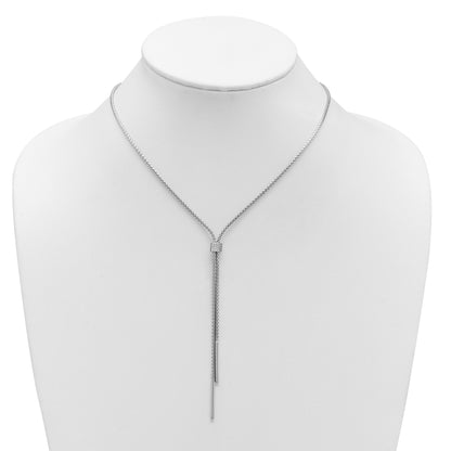 Sterling Silver Ss Rh Plated Polished Cz And Bars Lariat W/ 2In Ext. Necklace