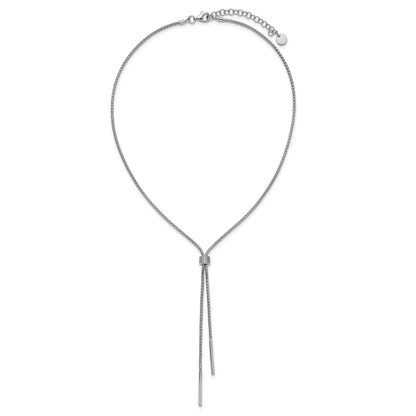Sterling Silver Ss Rh Plated Polished Cz And Bars Lariat W/ 2In Ext. Necklace