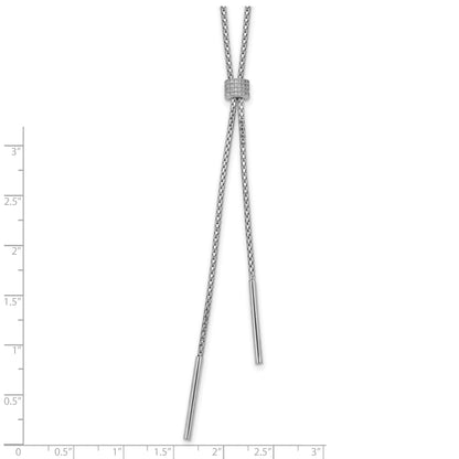 Sterling Silver Ss Rh Plated Polished Cz And Bars Lariat W/ 2In Ext. Necklace