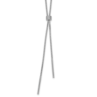 Sterling Silver Ss Rh Plated Polished Cz And Bars Lariat W/ 2In Ext. Necklace