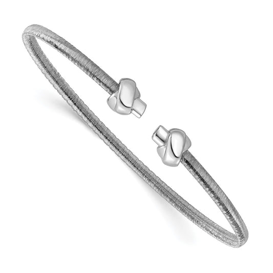 Sterling Silver Ss Rh Plated Polished Knots Wire Wrapped Cuff Bangle