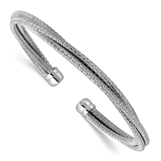 Sterling Silver Ss Rh Plated Polished Multi Wire Wrapped Cuff Bangle