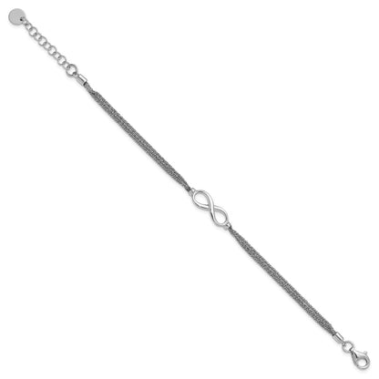 Sterling Silver Ss Rh Plated Multi Strand Infinity W/ 1In Ext. Bracelet