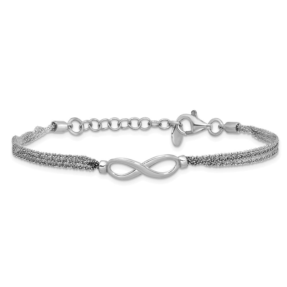 Sterling Silver Ss Rh Plated Multi Strand Infinity W/ 1In Ext. Bracelet