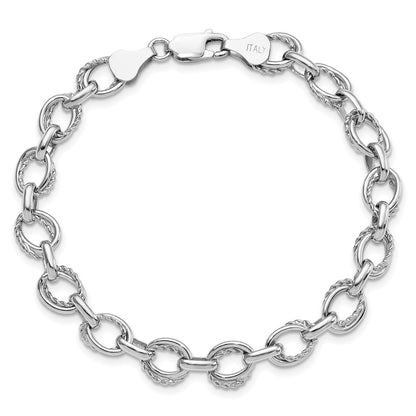7.5 Inch Sterling Silver Polished And Textured Link Bracelet