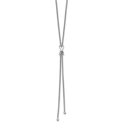 Sterling Silver Ss Rhodium Plated Polished X Lariat W/ 2In Ext. Necklace