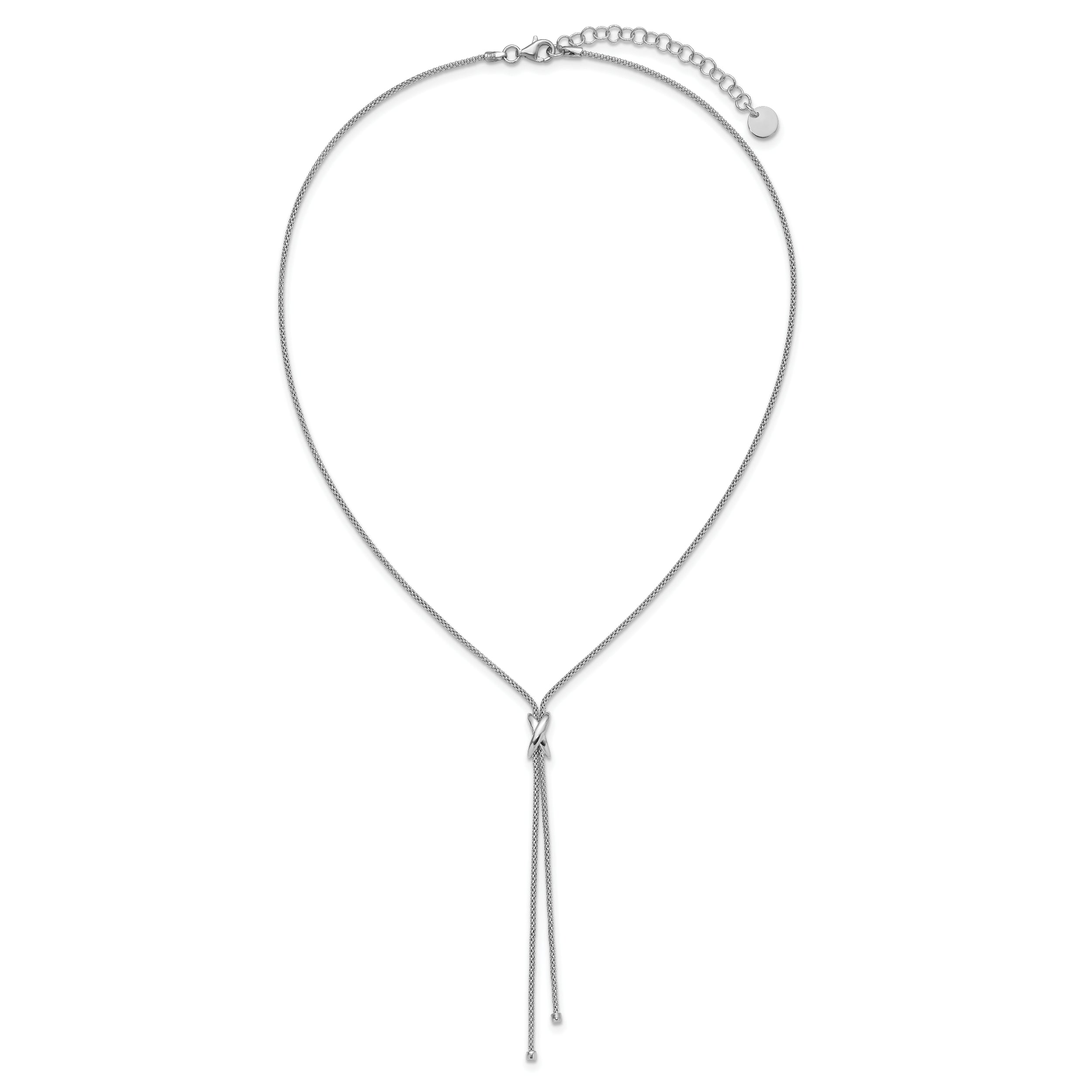 Sterling Silver Ss Rhodium Plated Polished X Lariat W/ 2In Ext. Necklace