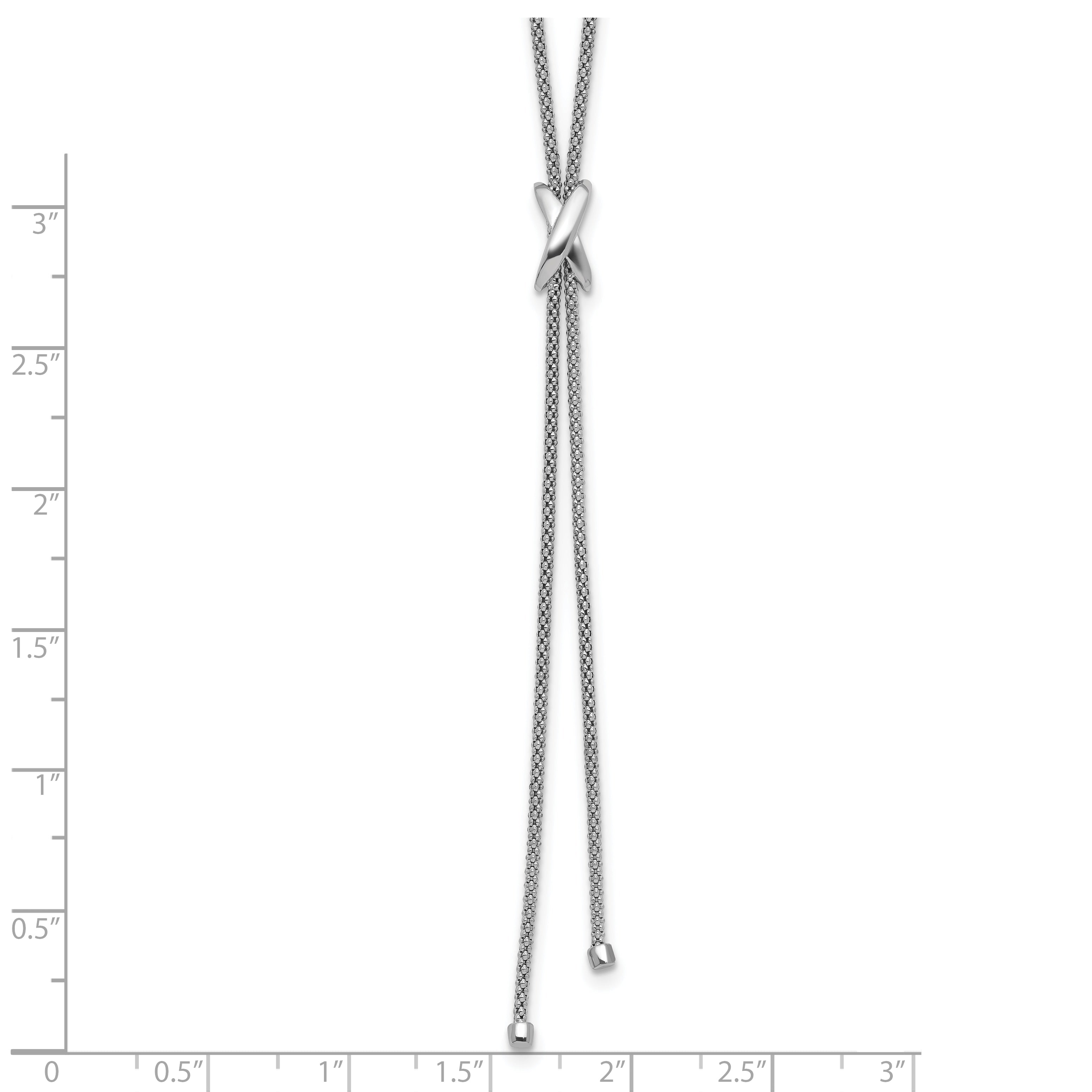 Sterling Silver Ss Rhodium Plated Polished X Lariat W/ 2In Ext. Necklace