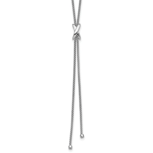 Sterling Silver Ss Rhodium Plated Polished X Lariat W/ 2In Ext. Necklace