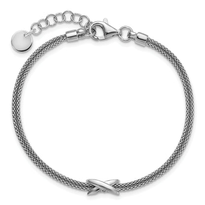 Sterling Silver Ss Rhodium Plated Polished 2 Strand X W/ 1In Ext. Bracelet