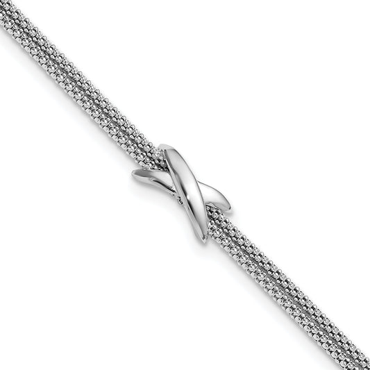 Sterling Silver Ss Rhodium Plated Polished 2 Strand X W/ 1In Ext. Bracelet