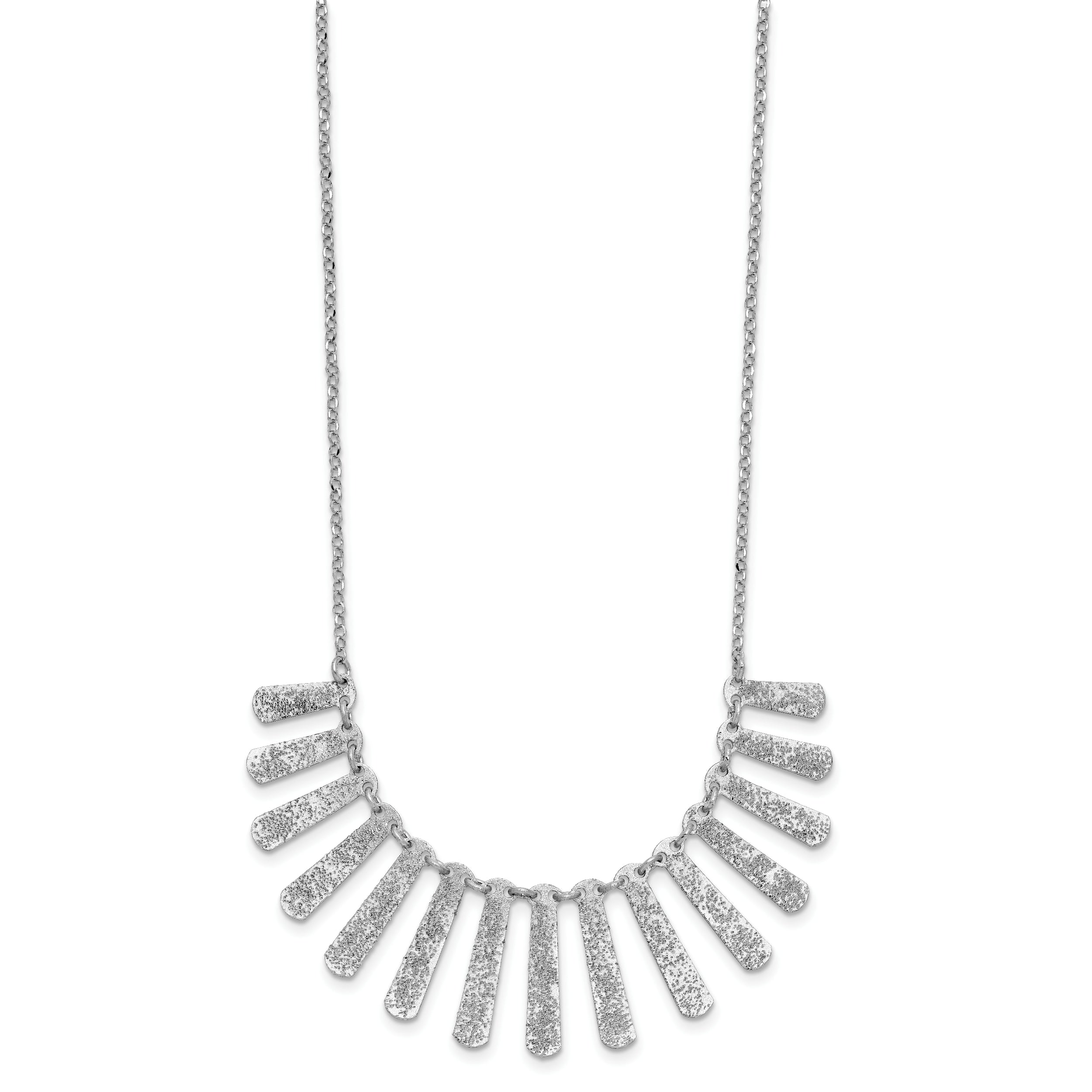 Sterling Silver Ss Radiant Essence Pol/Textured Bars W/ 2In Ext. Necklace