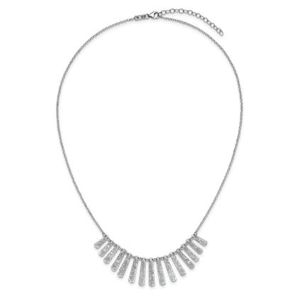 Sterling Silver Ss Radiant Essence Pol/Textured Bars W/ 2In Ext. Necklace